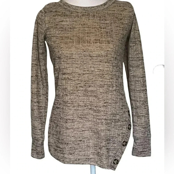 Agnes & Dora Sweaters - Tan With Black Threading Sweater Unique Side Button Detail by Agnes & Dora